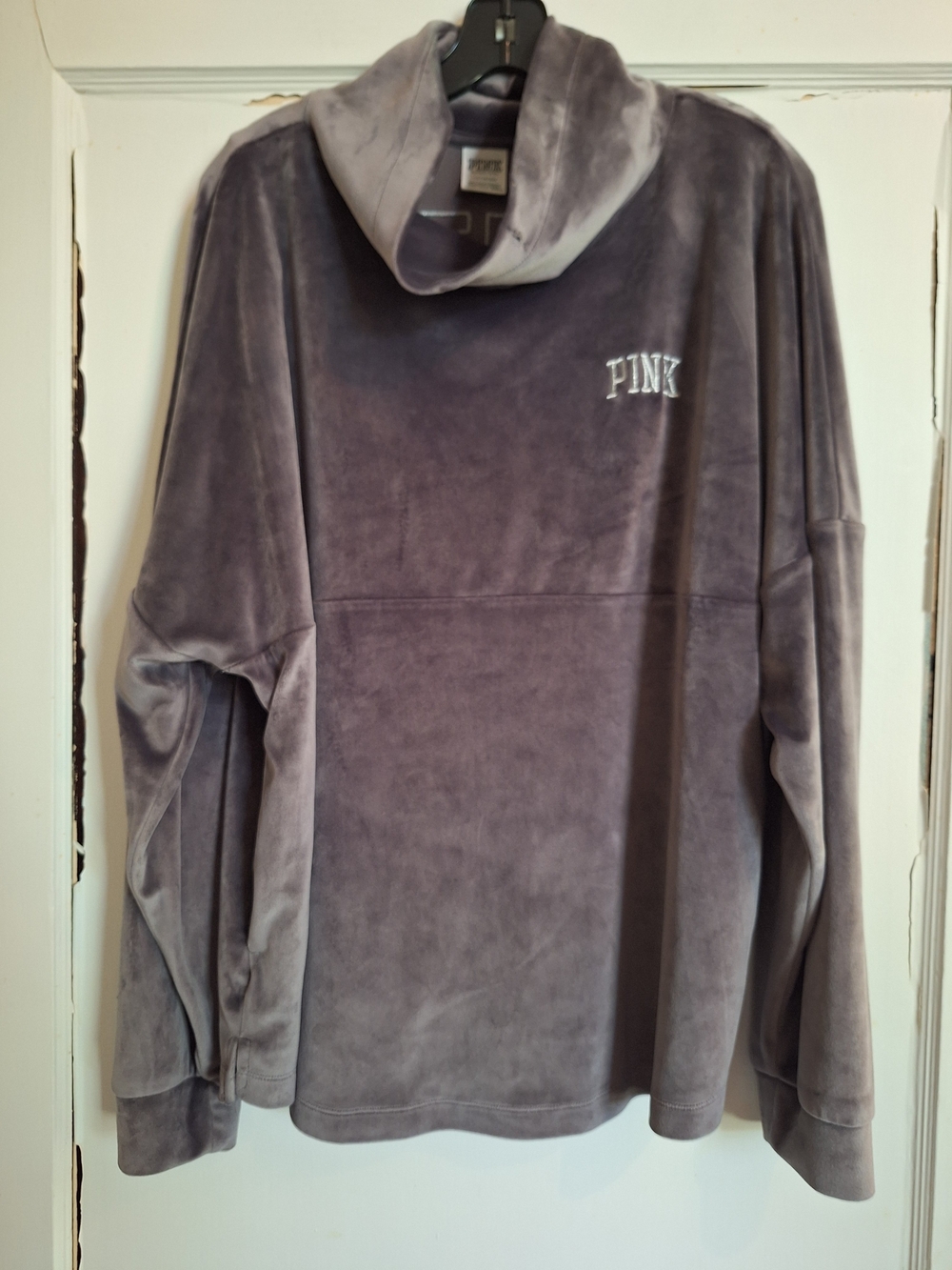 Victorias Secret PINK Womens Velour Pullover Sweatshirt Grey Size L Comfort